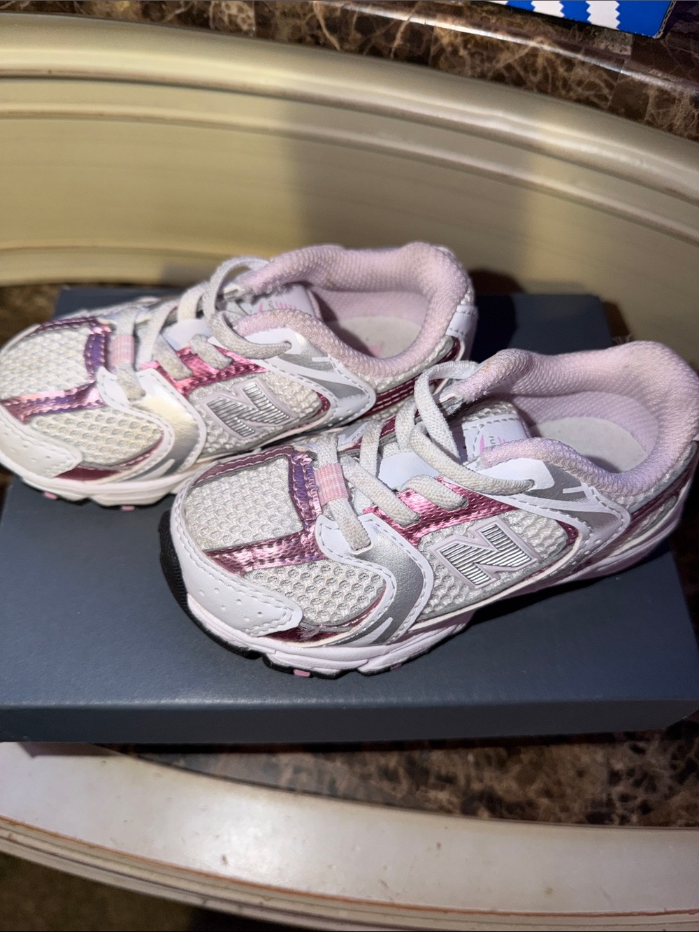 New Balance White and Pink Girls' Athletic Sneakers